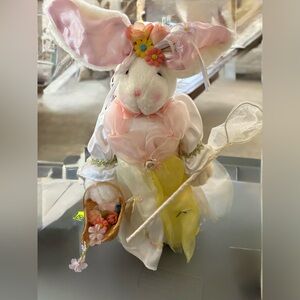Vintage Easter Bunny with Butterfly Net & Flower Basket